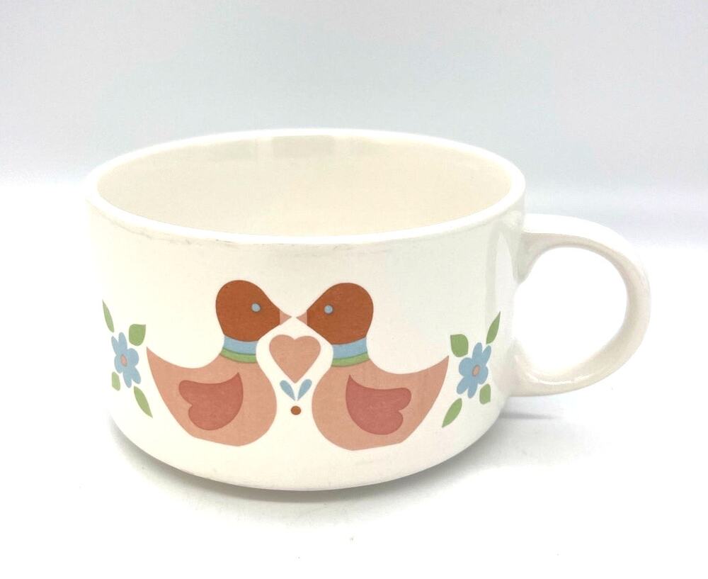 Vintage Interpur Pennsylvania Dutch Love Birds Large Ceramic Soup Mug